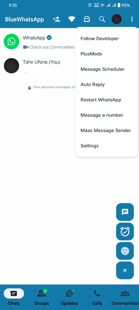 Blue WhatsApp plus Home screen-screenshot