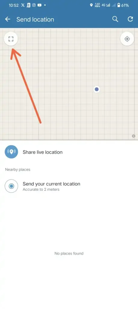 select dot squared icon to share location in Blue WhatsApp Plus