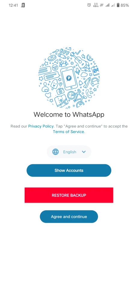 restore backup in blue WhatsApp plus