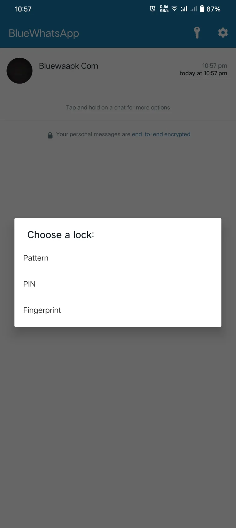 select your lock pattern in blue WhatsApp