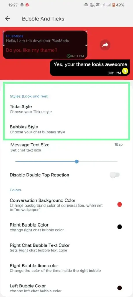 select tick style to change tick style- tap on bubble style to change bubble style- b