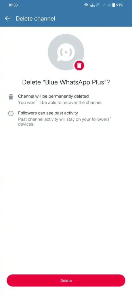 select on delete button to delete WhatsApp channel- WhatsApp channel deleting process