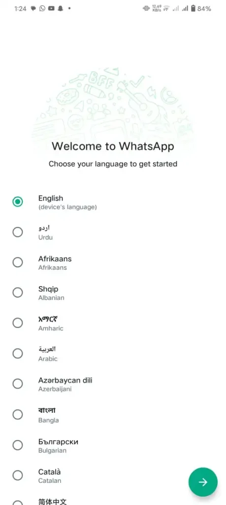 select your language to run WhatsApp account- one WhatsApp account on multiple devices