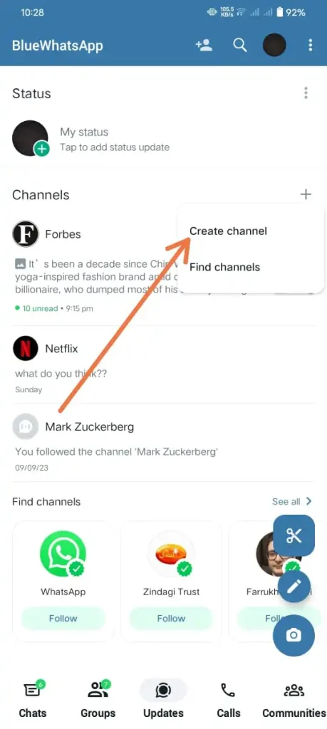 click on "+" icon to create WhatsApp channel- WhatsApp channel creating process